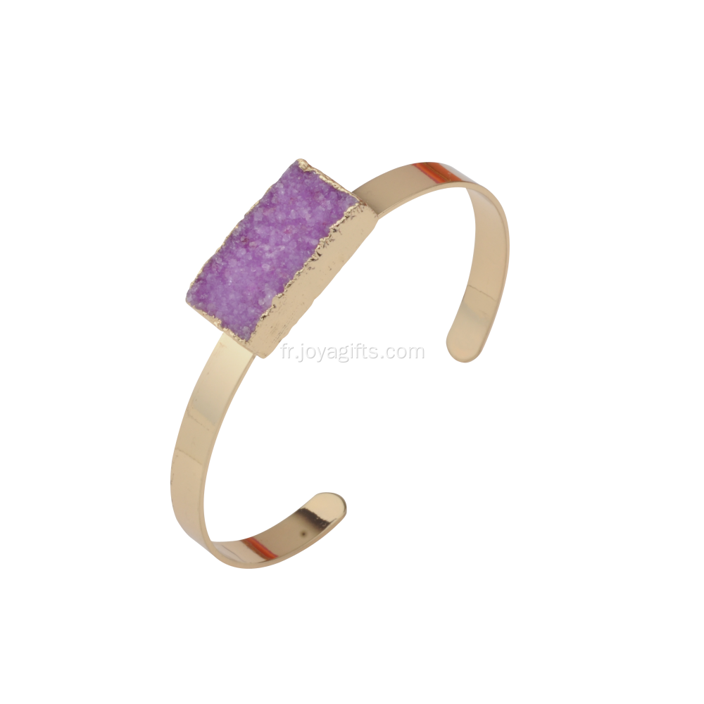 Bracelet à breloques fantaisie avec grappe de cristal druzy cuboïde pourpre, cuivre doré