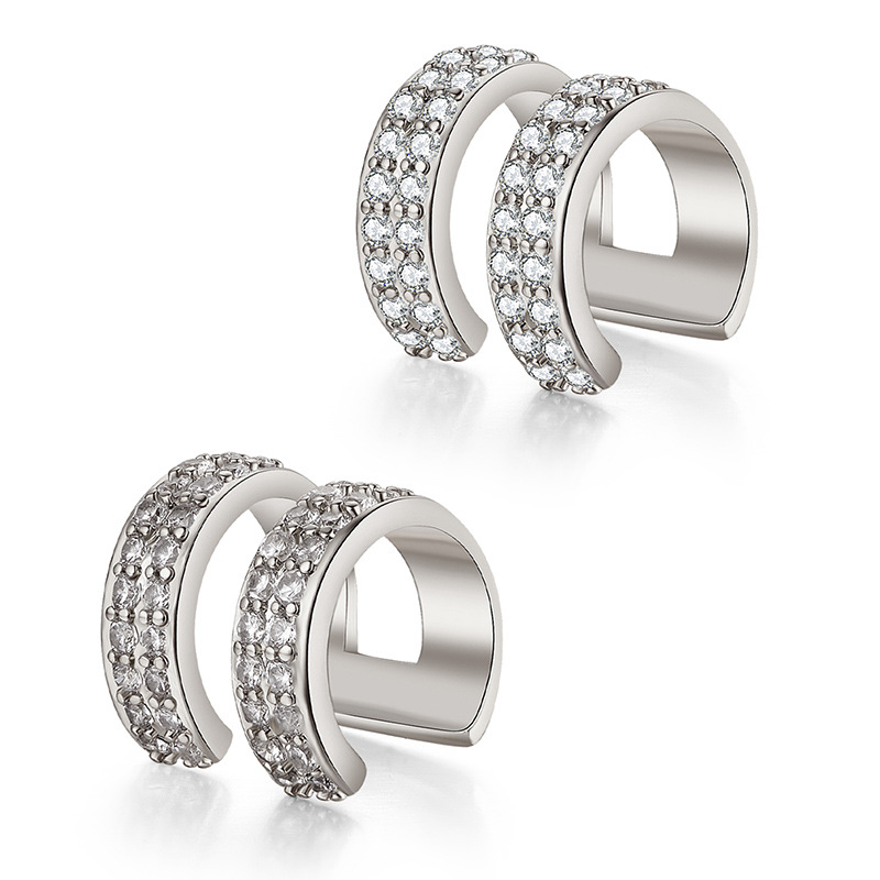 Fashion Gold Silver Color Copper Clip Jewelry White Cubic Zircon Eariings for Women