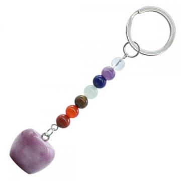 Lepidolite 20MM Gemstone Apple Pendant Keychain with 7 Chakra Chain