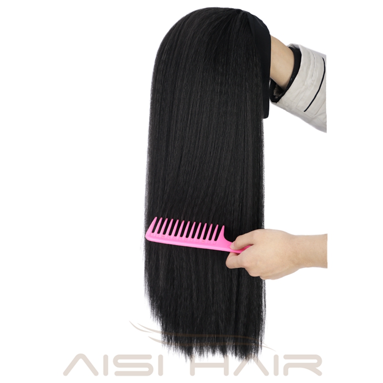 2021 Best Quality Wholesale Long Yaki Glueless Synthetic Wigs Grip Adjustable Headband Attached For Women Brazillian None Lace