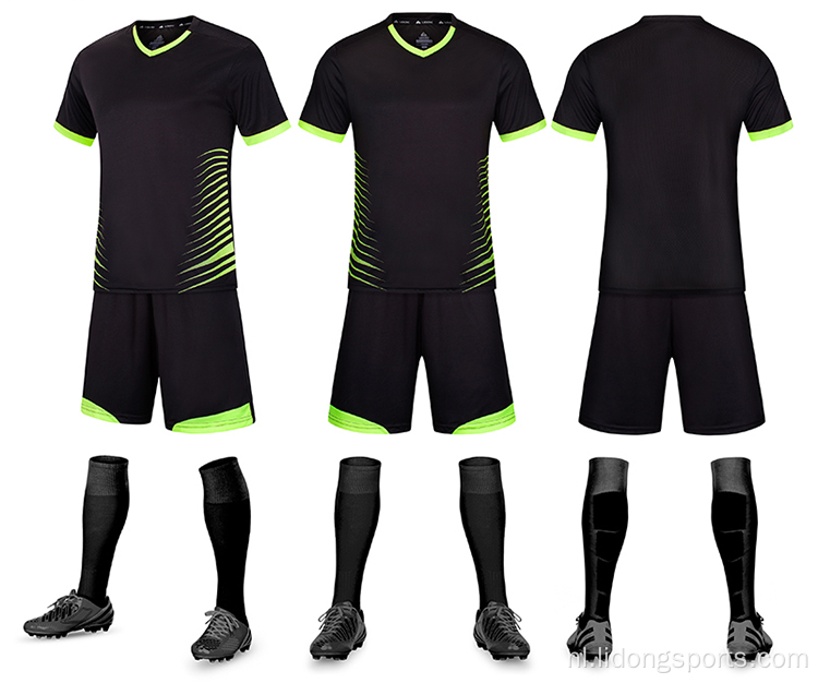 Aangepaste ontwerpkit Jeugd zwarte voetbaluniformen jersey