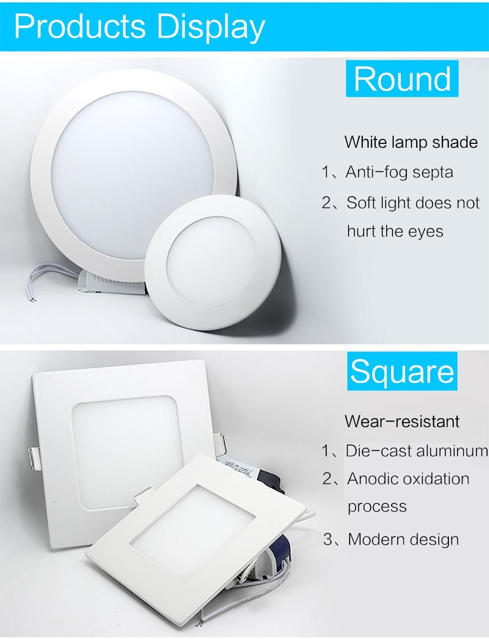 ultra slim round led panel light square 3w 4w 9w 12w 15w 18w 24w led ceiling downlight 85-265V