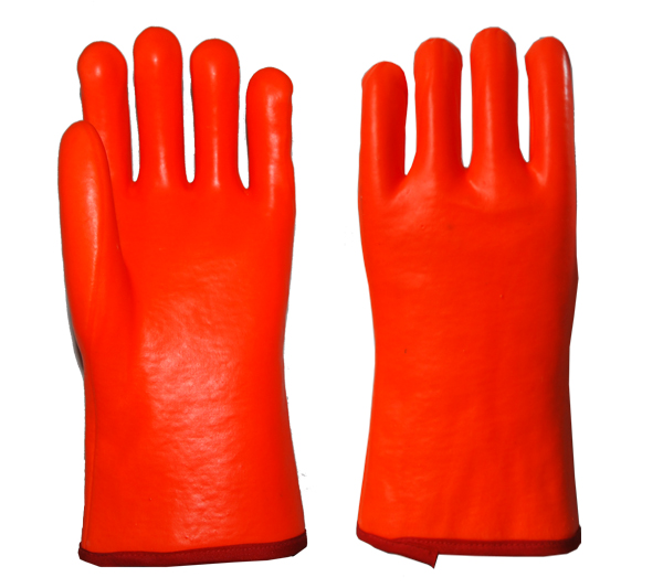 Luvas revestidas de PVC anti-frio laranja fluorecente