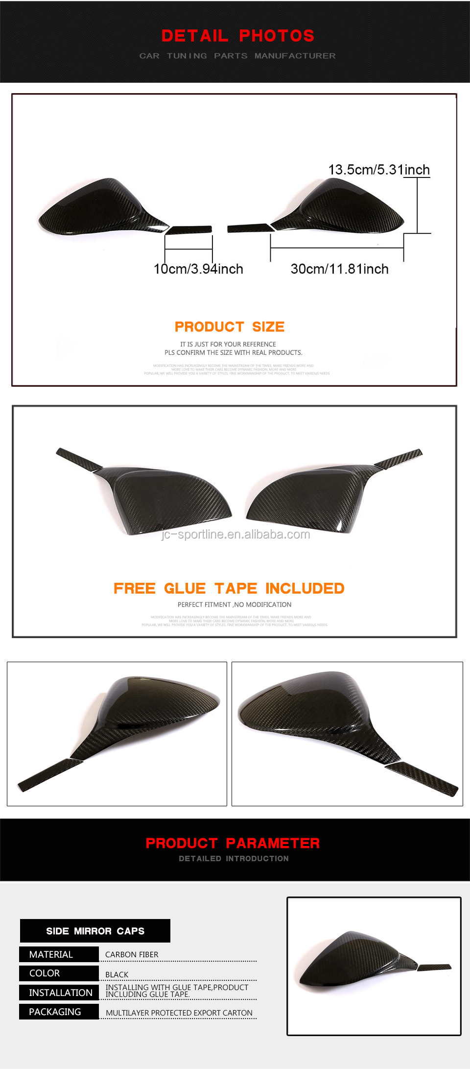 Carbon Fiber Wing Mirror Covers for Ferrari 458 Italia Coupe Spider Convertible 11-16