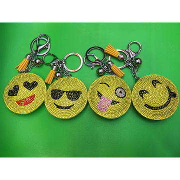 Yellow Smiley Faces Pendant Leather Fringed Keychain Bag Ornaments