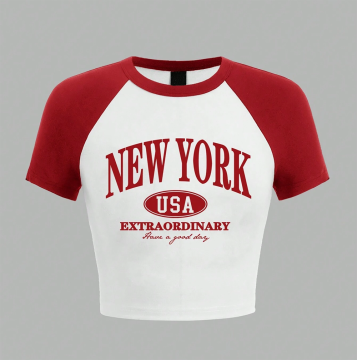 Custom Screen Printing Logo Graphic Raglan Sleeve Crop Tops for Girls