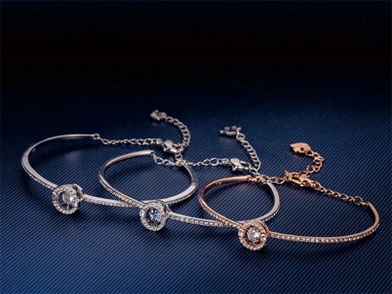 European American Fashion Jewellery Jewelry Dance Beating Heart Diamond Blue White Crystal Bangle Bracelet for Women