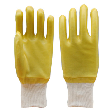 Luvas de PVC de acabamento liso amarelo com pulso de malha