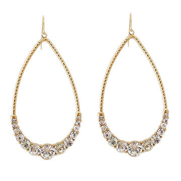 Eliptical hoop drop earrings, crystal decoration, gold-plated, OEM orders are accepted