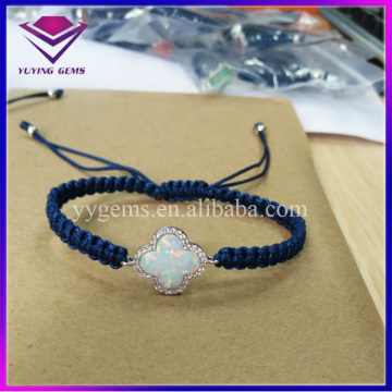 Trendy Style Flexible Opal String Bracelet with White Color Synthetic Clover Opal Gemstone