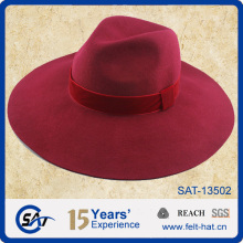 2015 red 100% wool felt floppy lady winter hat