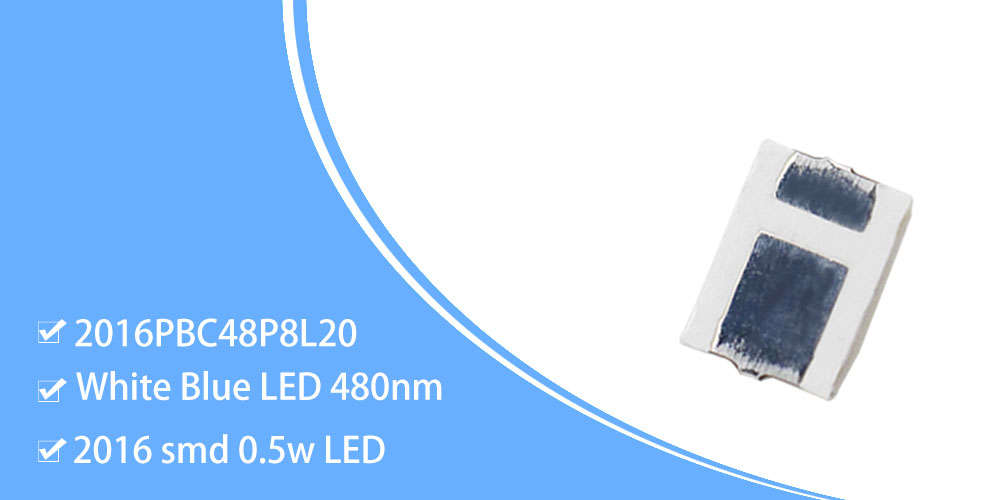 2016PBC48D8L20 Ultra Bright 0.5W 480nm Blue LED 2016 SMD