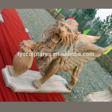 Hand carved natural stone sculpture standing lions decorative lions with wings