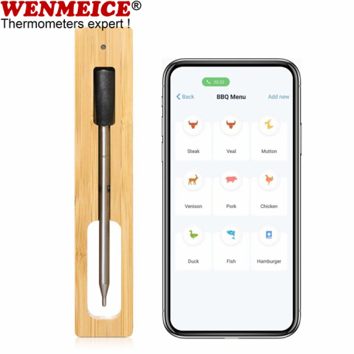 Blue Tooth 5.2 True Wireless Grillthermometer mit Bambusladegerät