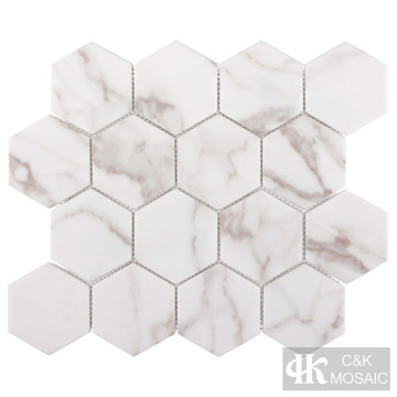 Calcutta Gold Marble Hexagon Printing Glass Mosaic