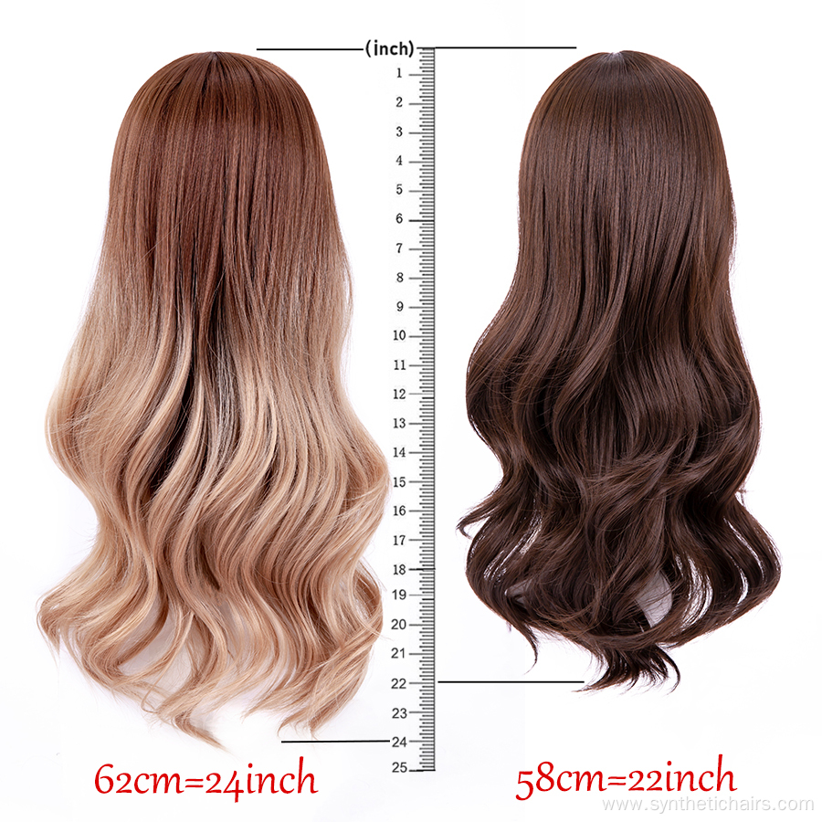 Brown Ash Long Wavy Synthetic Wig With Bangs