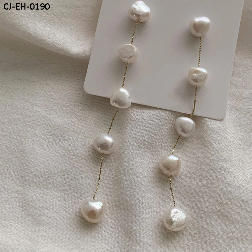 Pearl Tassel Earrings New Style Long Style Stylish Drop Fashion Exaggerated Round Face Earrings Female