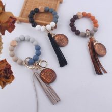 Wholesale Silicone Bead Keychain with Leather Strap for Mothers Day