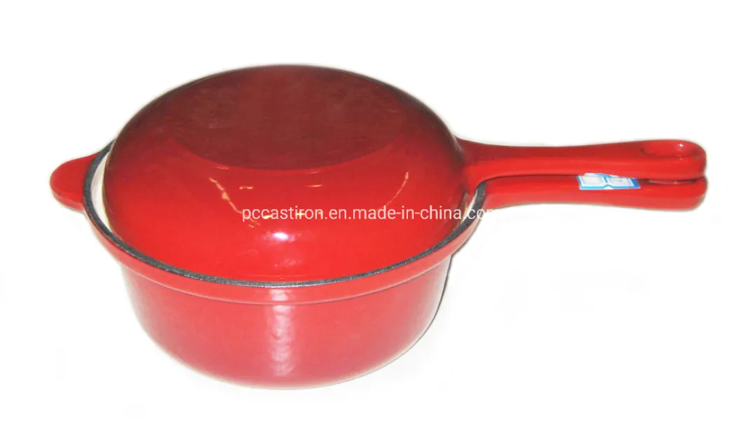 Enamel Cast Iron Double Use Milk Pot with Lid as Frypan