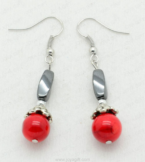 Boucle d&#39;oreille hématite Red Coral Twist Beads