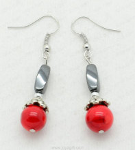 Red Coral Twist Beads hematite earring