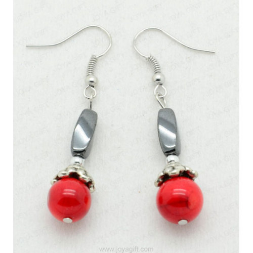 Red Coral Twist Beads hematite earring