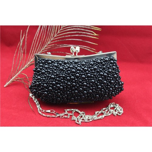 Handmade retro black beaded clutch bag india for women