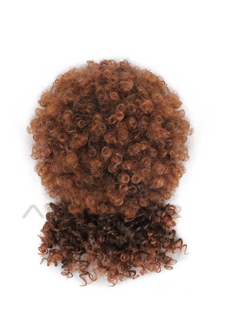 Aisi Hair New Design Kinky Curly Puff Brown Color Hair Bun With Bangs Afro Short Curly Synthetic Hair Extension For Black Women