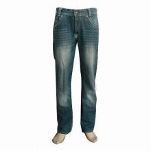 Men's Fashion Jeans with Front Sandblast and Whiskers