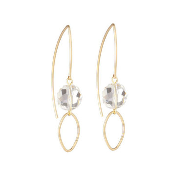 1203-QQ Round Gold Drop Earrings with Big Crystal