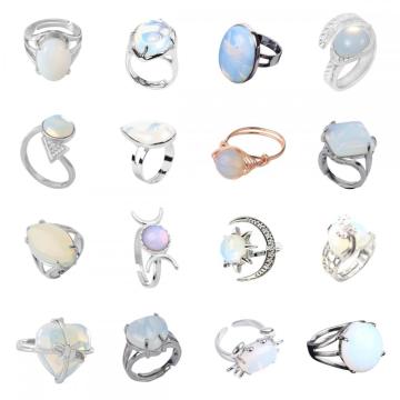 Assorted Syn.Opalite Stone Rings Owl Shape Ring for Women Moon Stone Heart Rings for Girl Women Wedding Adjustable ring