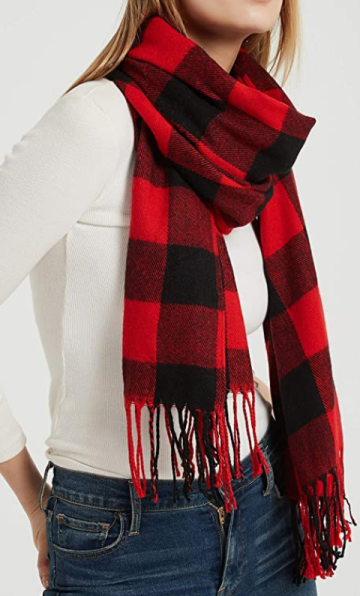 Winter Soft warm plaid knitted scarf with tassel