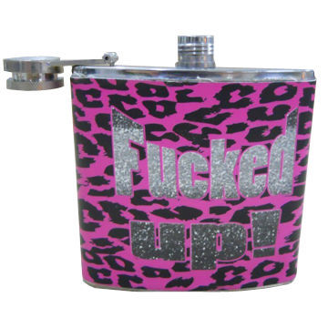Pink leopard 8oz heat transfer printed film hip flask, made of stainless steel