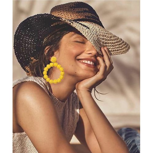 Rattan Earrings Rattan Ball Hoop Dangle Earrings for Women Handmade Bohemia Earrings Braid Straw Wicker Raffia Earrings Summer B