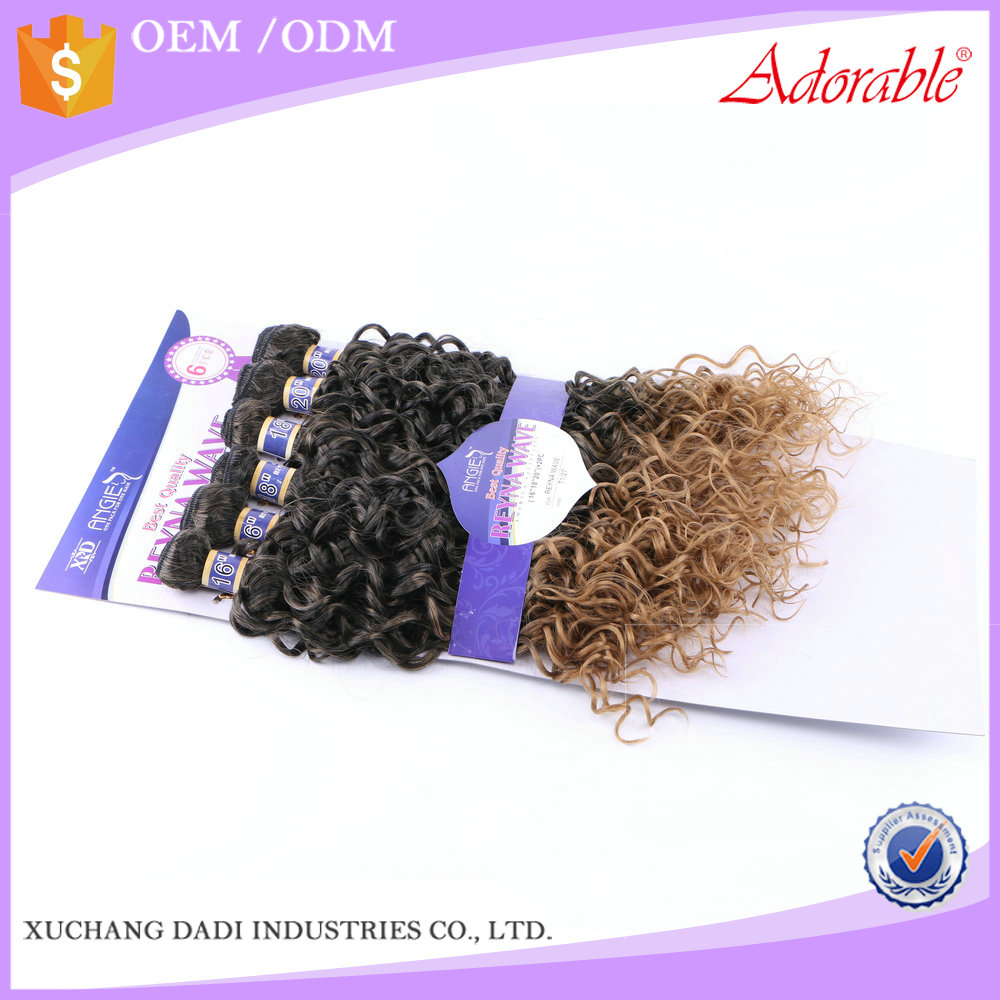 xuchang dadi factory wholesale reyna wave 6pcs synthetic hair weaving,ombre color double weft synthetic hair extensions