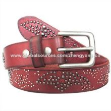 Brown leather men's studded belt