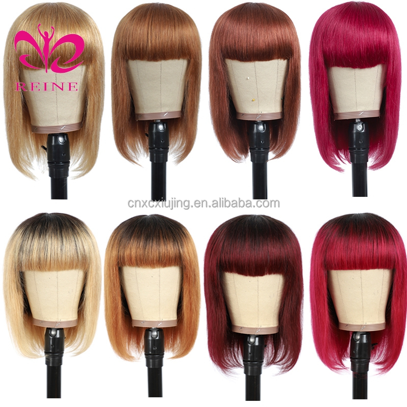 Brazilian Short Fringe Wig Human Hair Bob Wig With Bangs For Women Machine Made Straight Blonde  Bob Human Hair Wigs With Bang