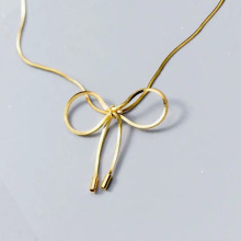 Hot Selling 925 Sterling Silver Snake Chain Necklace with Vermeil Gold Bow Jewelry