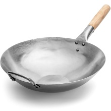 Hot Sell Wooden Handle Carbon Steel Hand Hammered Wok Pan