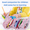 PVC large capacity pink portable pen case for children