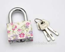 Flower painted Electroplating Small Cute square type vane key pattern printing Iron Padlock