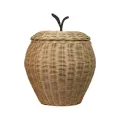 Cesto portaoggetti a forma di mela in rattan intrecciato a mano con coperchio