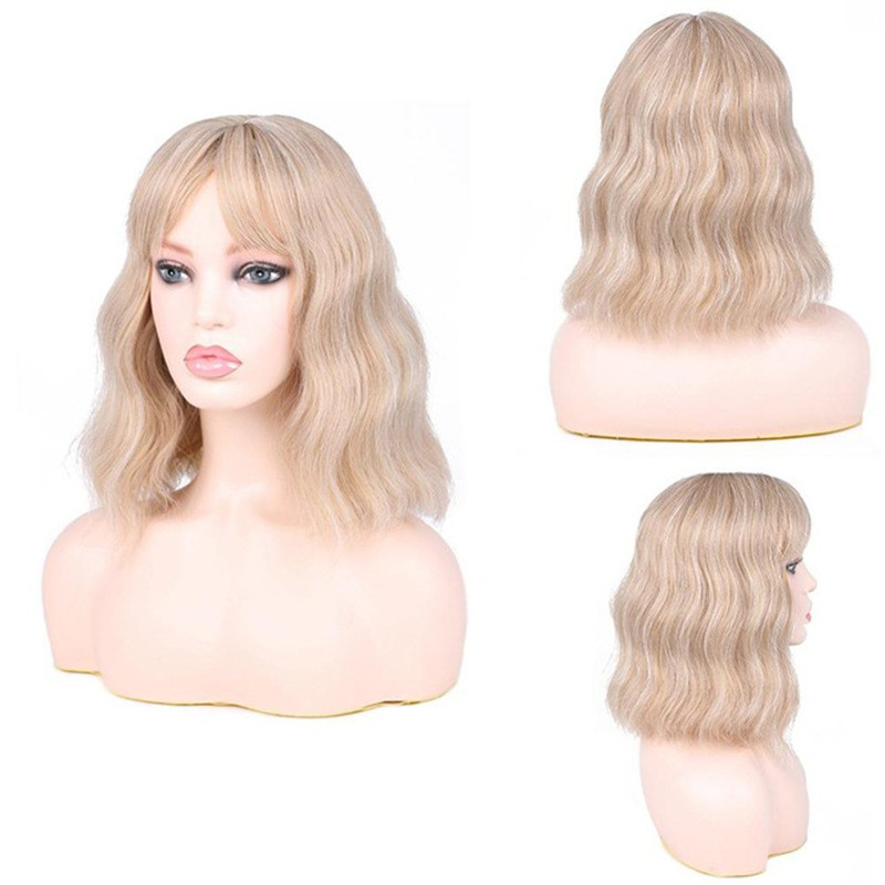 Wavy Bob Wig with Bangs Fringe Short Shoulder Length for Women Synthetic Fiber Hair with Skin Scalp Cosplay