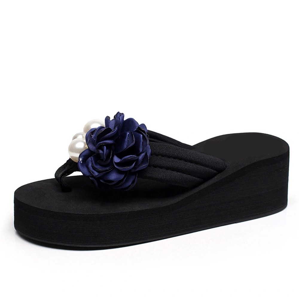 Superstarer Beach Slippers Women Summer Thick Bottom High Heel Sandals Seaside Non-Slip Flower Flip Flops Wholesale