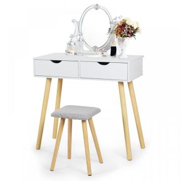 Tavolo da trucco in legno bianco set con sedia