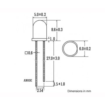 660nm Red LED 5mm Through-hole 1000-3000mcd