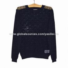 Round Neck Knitted Blouse, 100% Polyester