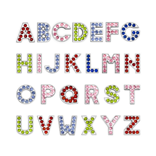 Hot Popular Silver Rhinestone Slide Letters A To Z Rhinestones Slider Alphabet Beads Bling Initials Letter Statement Charms