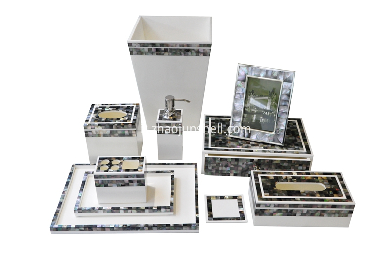 Black mother of pearl bathroom accessory set