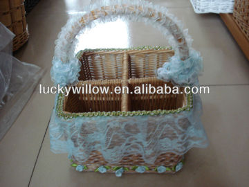 red wine packing willow basket/box with lovely lace